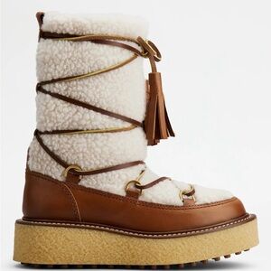 TOD's NWT Platform Ankle Boots In Leather And Wool size 8 (38 eu)